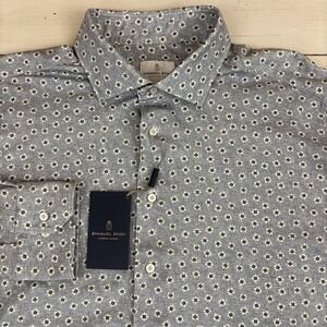 Emanuel Berg Paisley Shirt Mens XL Gray Stretch Jersey Button-Up Long Sleeve